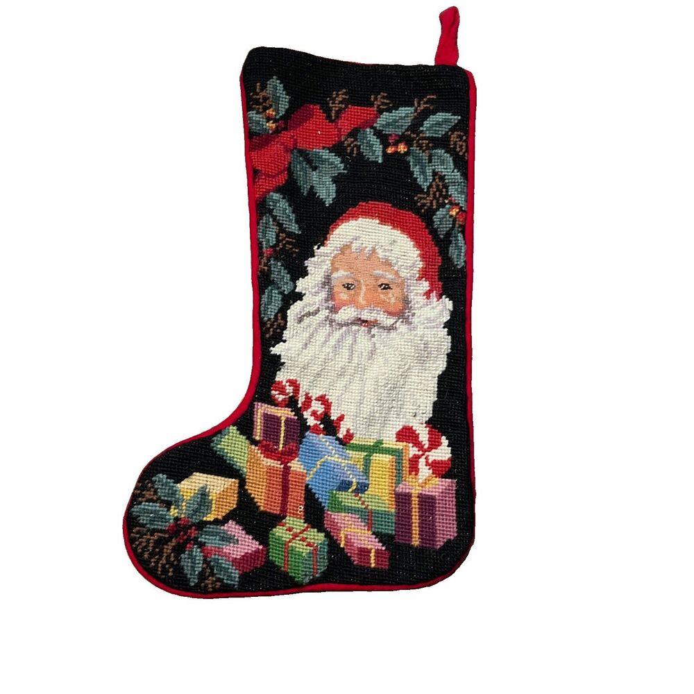Vtg Imperial Elegance Christmas Stocking Embroidered Santa Peking Needlepoint